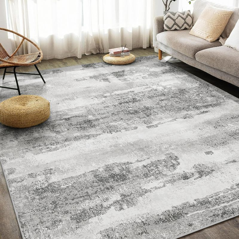 ABYNOW 6x9 Area Rug – Machine Washable, Soft Modern Abstract Carpet for Living Room & Bedroom with Non-Slip Backing, Grey