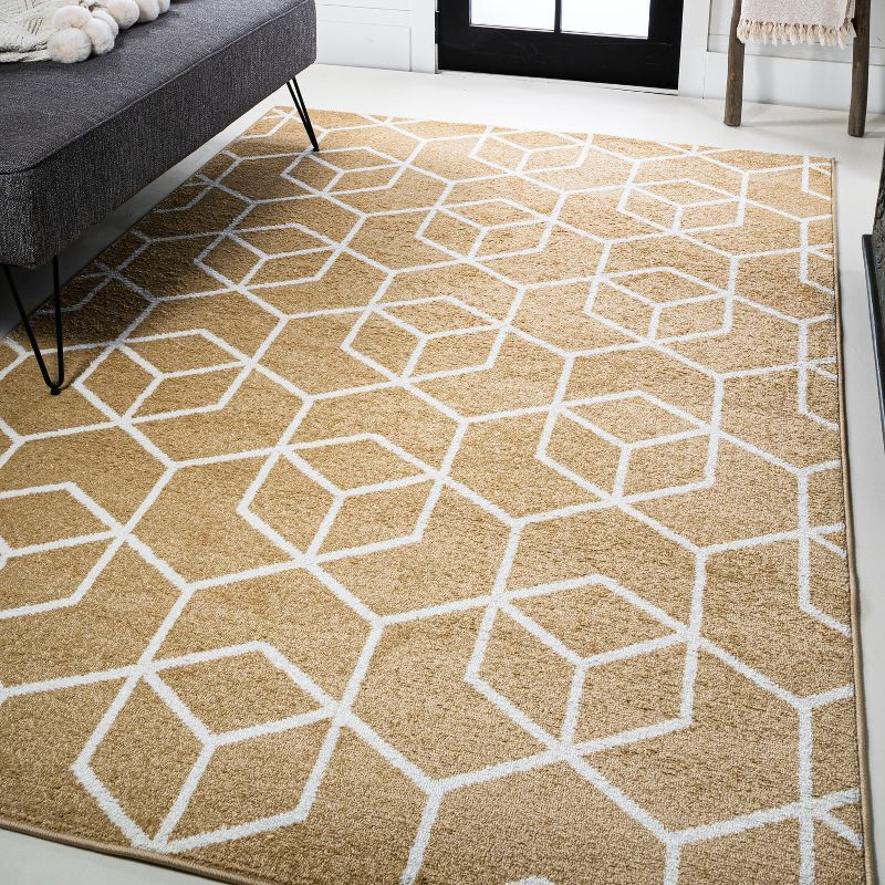 5'x8' Tumbling Blocks Modern Geometric Area Rug, Gold/White - JONATHAN Y