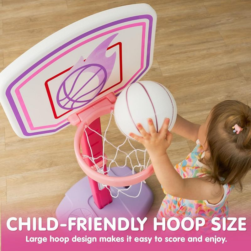 Joyfy Pink Basketball Hoop for Girls Age 1 and Up, Adjustable Basketball Goal with 4 Balls for Kids Indoor Outdoor Play- Easter Birthday Gift for Kids