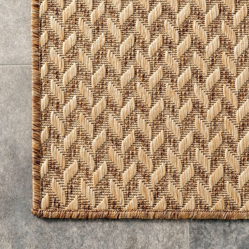 nuLOOM 4'x6' Camryn Abstract Herringbone Indoor and Outdoor Area Rug Beige: Geometric Flat Pile, Machine Made