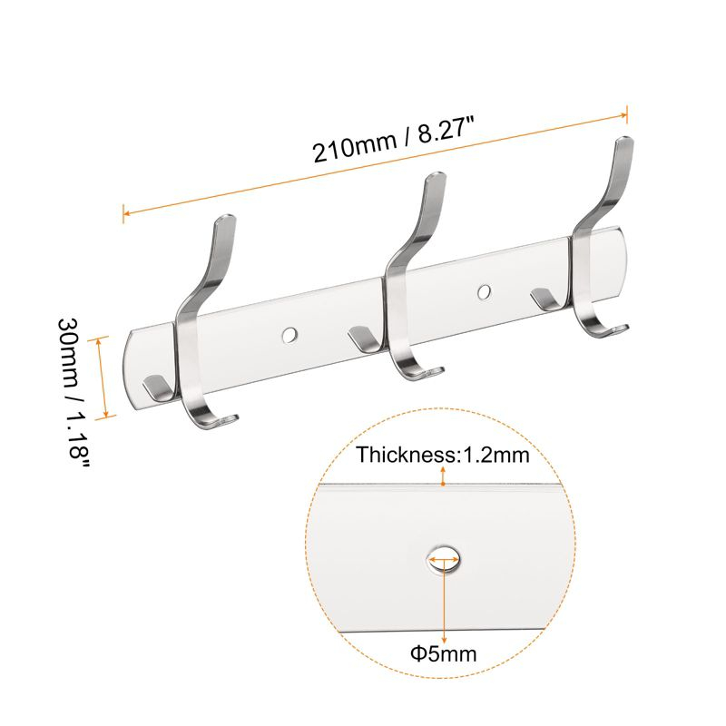 Unique Bargains Stainless Steel Wall Mounted Water Proof Coat Hook Rack 1 Pc 3 Hooks