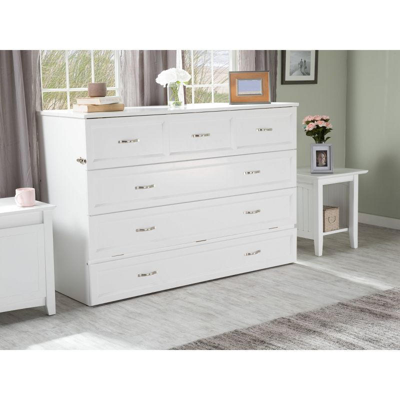 Queen Deerfield Murphy Bed Chest with Charging Station White - AFI: Space-Saving, Fold-Out Mattress, Elegant Design