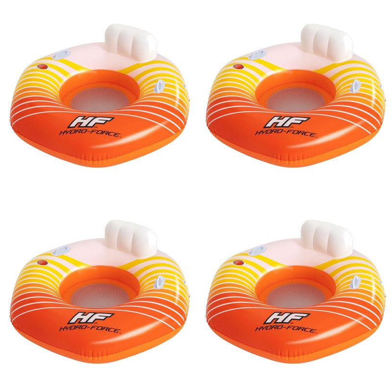 Bestway Hydro-Force Sunkissed Inflatable PVC Clasp N Go Inner Tube Ring Float Tube for Pool, Lake, River, Beach, 4 Pack, Orange and Yellow