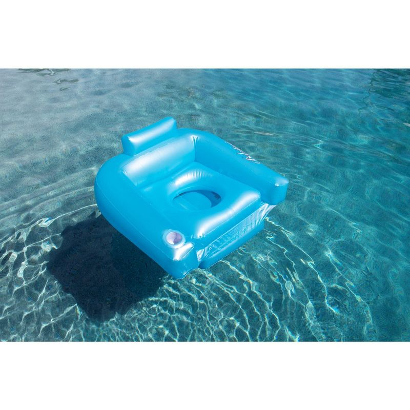 Swim Central 58.5" Inflatable Sky Blue Swimming Pool Lounger Float with Cup Holder