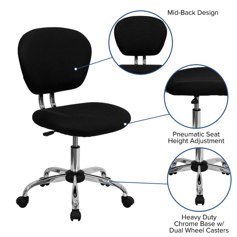 Emma and Oliver Mid-Back Black Mesh Swivel Task Office Chair with Chrome Base