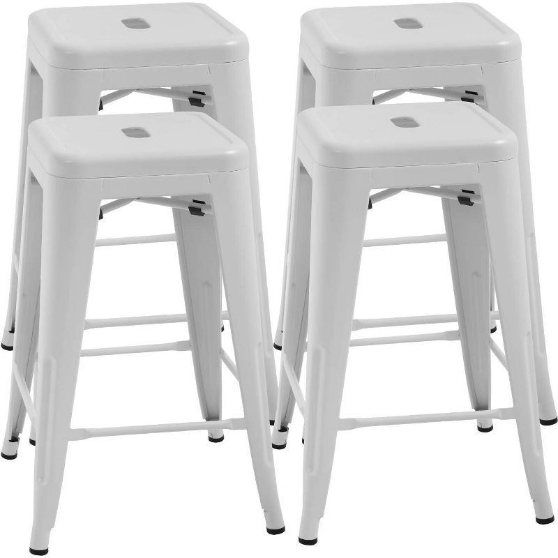 FDW Metal Bar Stools Set of 4 Counter Height Barstool Stackable Barstools 24 Inch Indoor Outdoor Patio Bar Stool Home Kitchen Dining Stool ,White