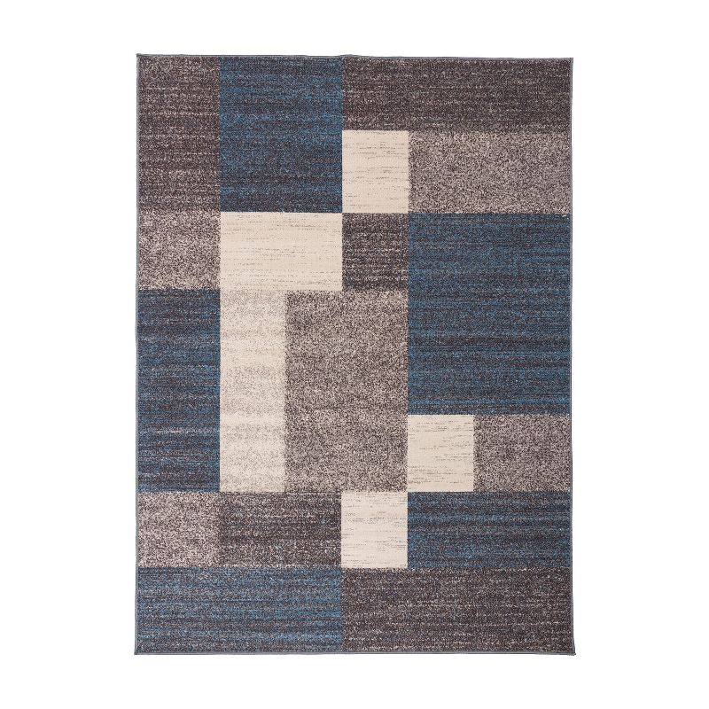 World Rug Gallery Modern Boxes Design Non-slip (Non-skid) Blue 3'3" x 5' Area Rug