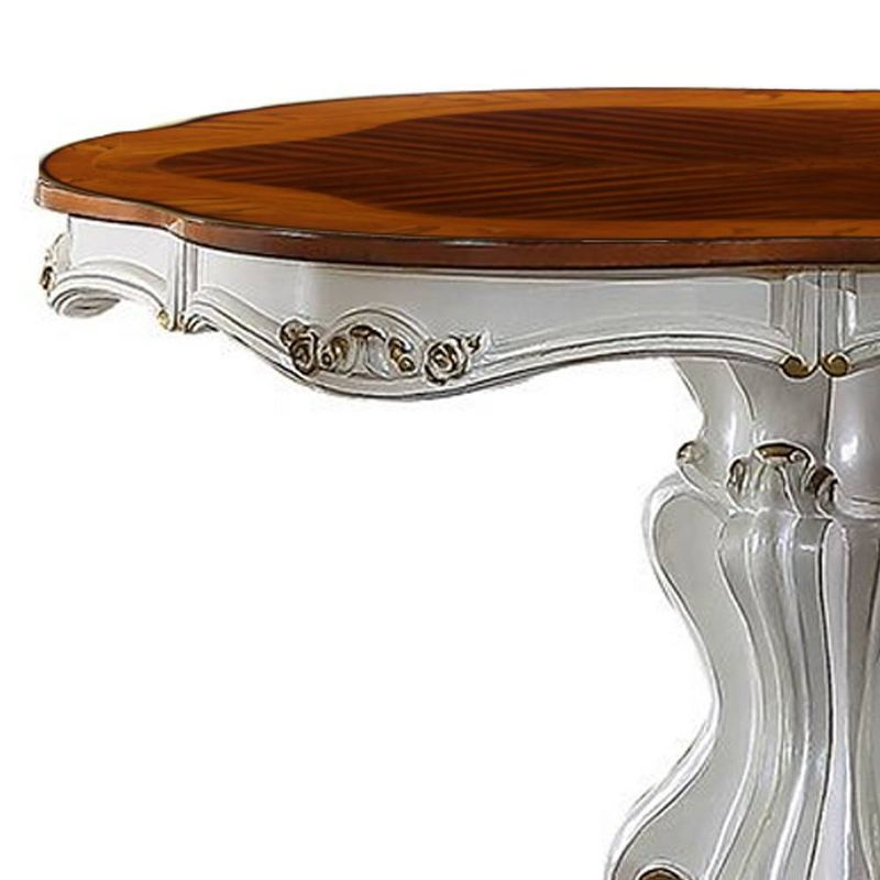 48" Picardy Accent Table Antique Pearl & Cherry Oak - Acme Furniture: Carved Details, Round Shape