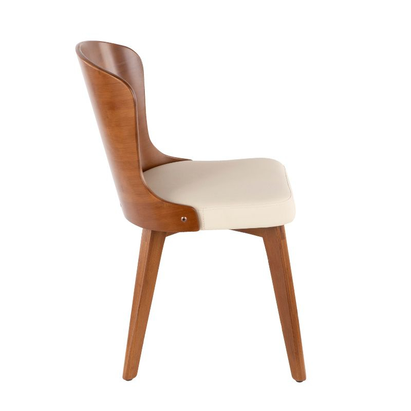 LumiSource Bocello Mid-Century Modern Chair Cream/Walnut: Faux Leather, Wood Frame, Floor Protectors