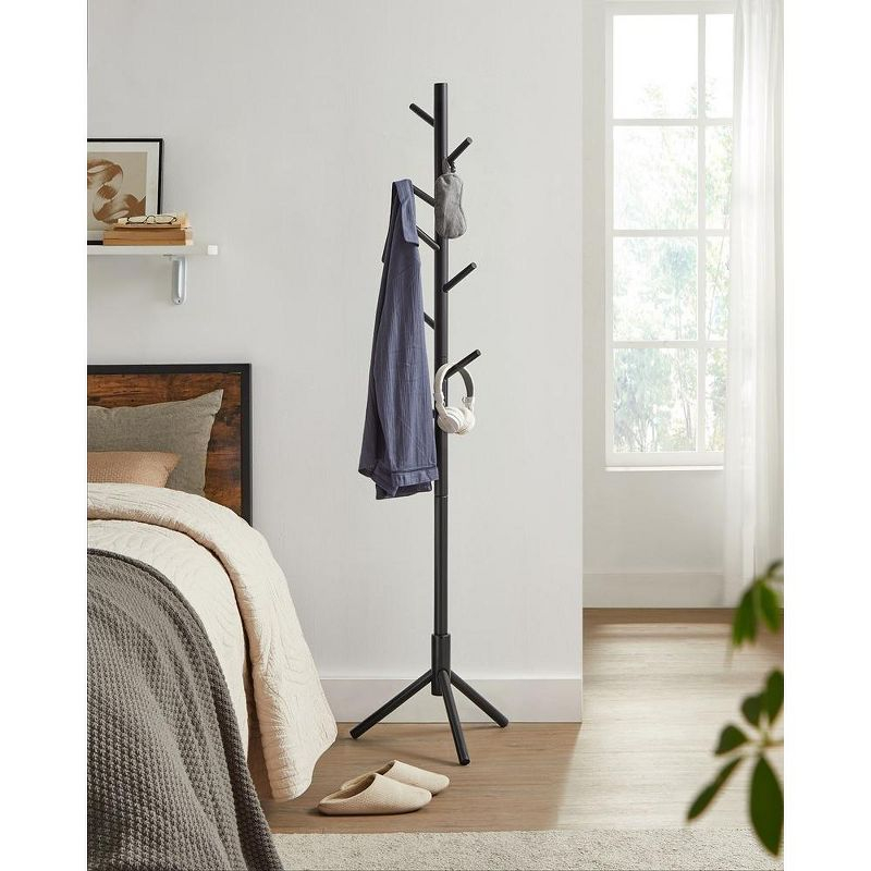 VASAGLE 8 Hooks Solid Wood Coat Rack Free Standing Coat Rack Tree-Shaped Coat Rack Black