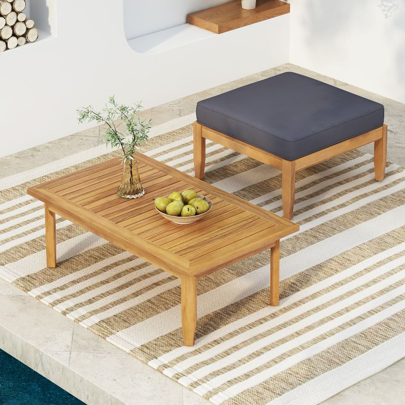 Christopher Knight Home Sloane Outdoor Acacia Wood Ottoman and Coffee Table, Teak/Dark Gray