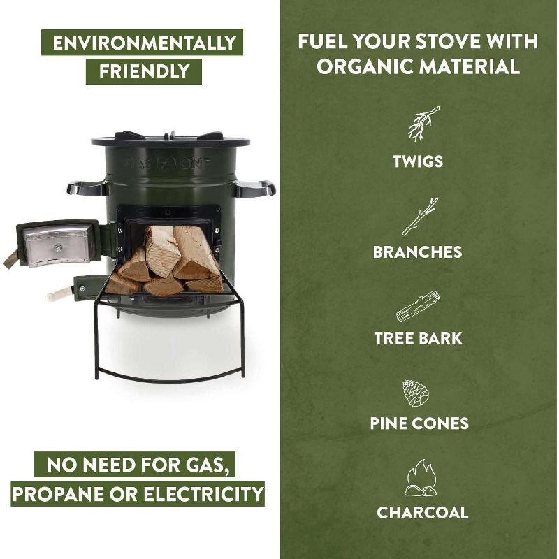 GasOne Portable Wood Burning Rocket Stove Camping for Backpacking, Hiking, RV and Survival - Insulated Barrel Stove Kit with Silicone Handles