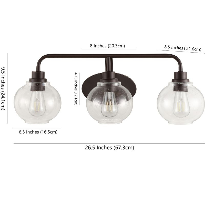 JONATHAN Y Sandrine 26.25" 3-Light Iron/Seeded Glass Cottage Rustic LED Vanity Light, Oil Rubbed Bronze