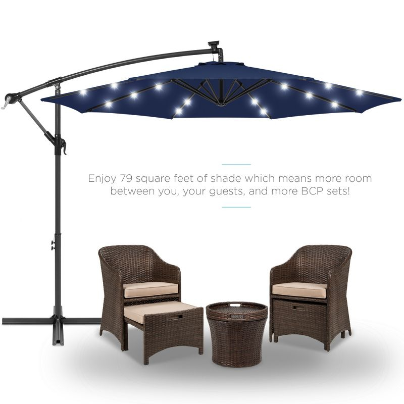 Best Choice Products 10ft Solar LED Offset Hanging Outdoor Market Patio Umbrella w/ Adjustable Tilt - Navy Blue