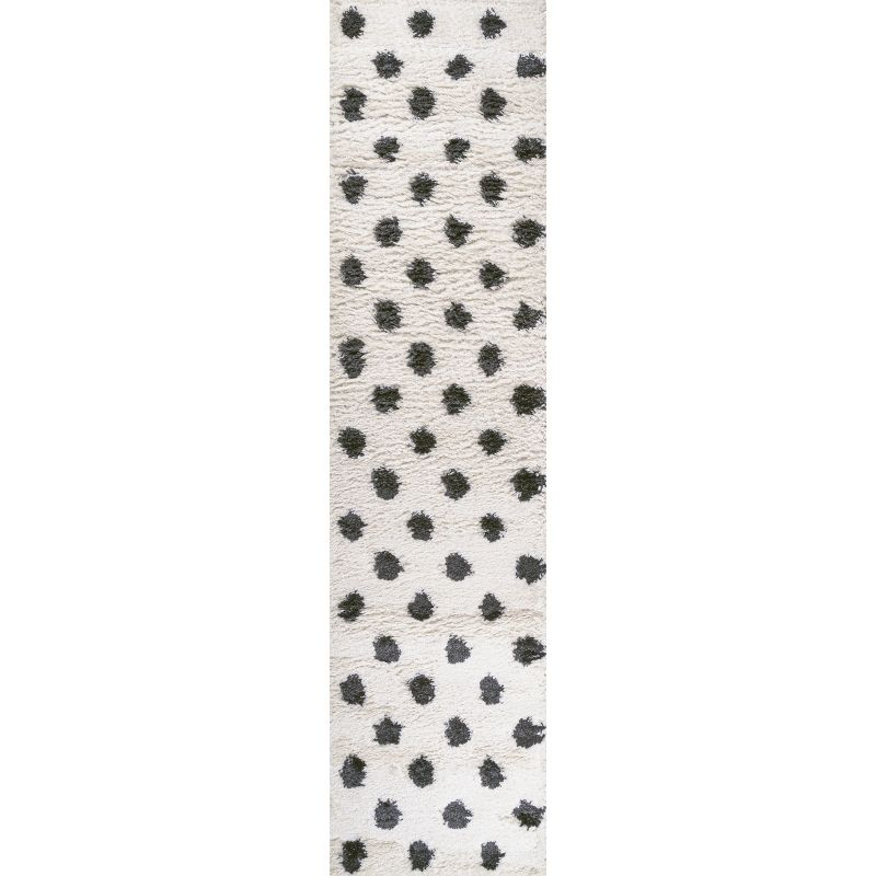 2'x10' Pere Modern Charcoal Dot Shag Runner Rug, White - JONATHAN Y