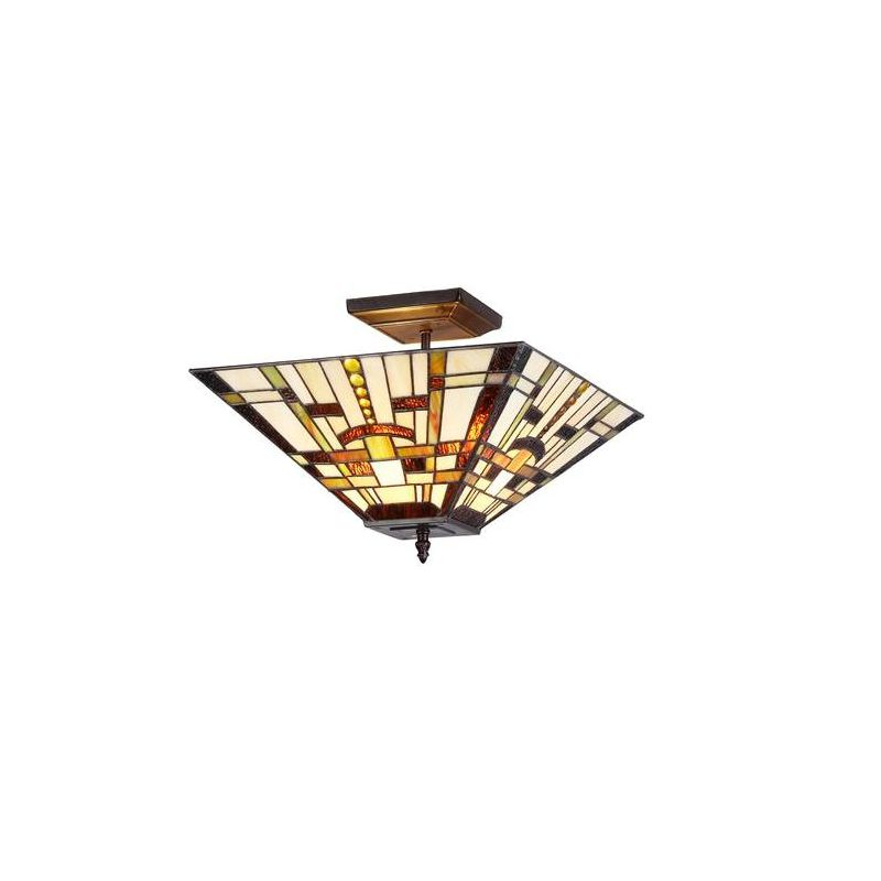 Chloe Lighting Farley Tiffany-Style Mission 2 Light Semi-Flush Ceiling Fixture 14" Shade