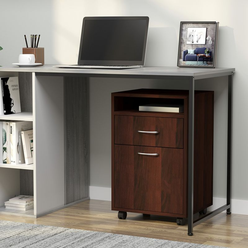 HOMCOM Mobile Storage Cabinet Organizer with Drawer and Cabinet, Printer Stand with Castors, Brown