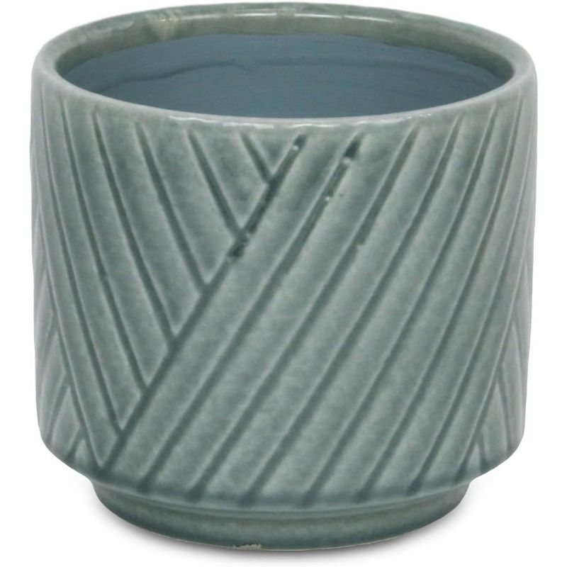 Cheung's Parlora Crossed Diagonal Pattern Straight Side Ceramic Pot - Medium - Green