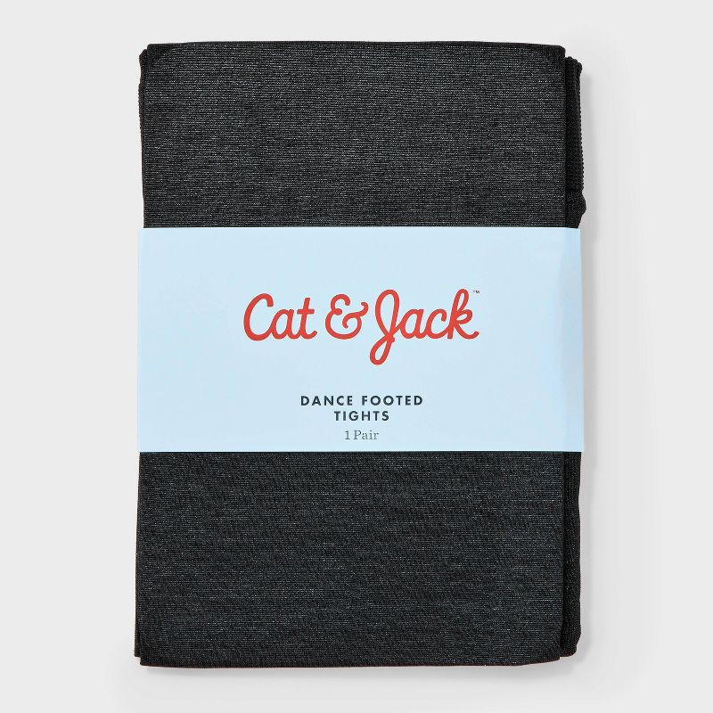 Girls' Footed High Waisted Cotton Tights - Cat & Jack™ Black 12-14: Knit, Opaque, Elastic Waistband