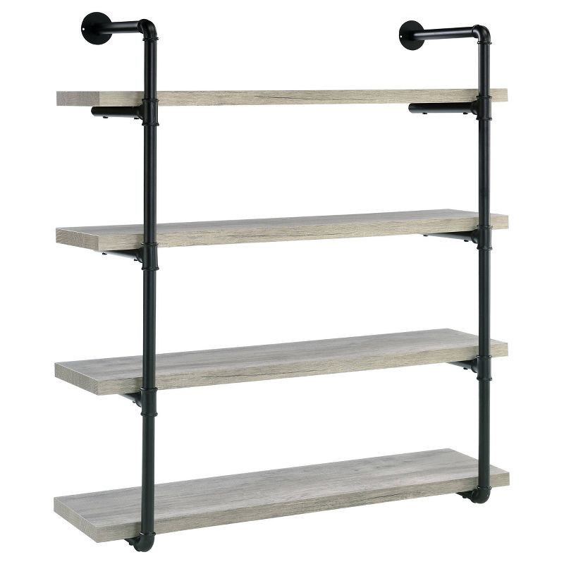 39" Elmcrest 4 Shelf Wall Bookcase with Black Frame Gray Driftwood - Coaster: Industrial Style Storage