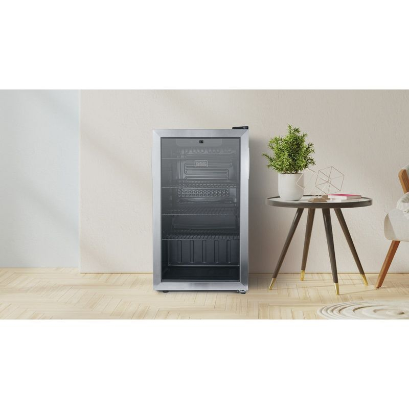 BLACK+DECKER 3.3 Cu. Ft. Beverage Cooler, Beverage Fridge with Double Pane Glass Door, Refrigerator for Drinks with 112-Can Capacity, LED Display