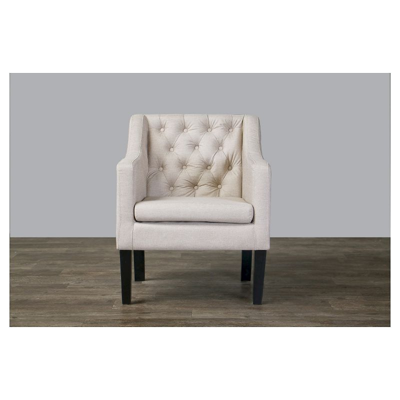 Brittany Club Chair Beige: Baxton Studio, Elegant Linen Upholstery, Solid Wood Legs, Tufted Detail - 24.5"W X 31.25"H