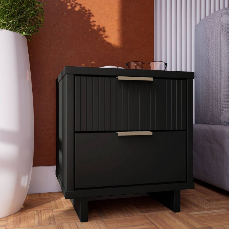 Granville Modern 2 Drawer Nightstand Black - Manhattan Comfort: Bedside Table with Storage, Painted Wood Finish