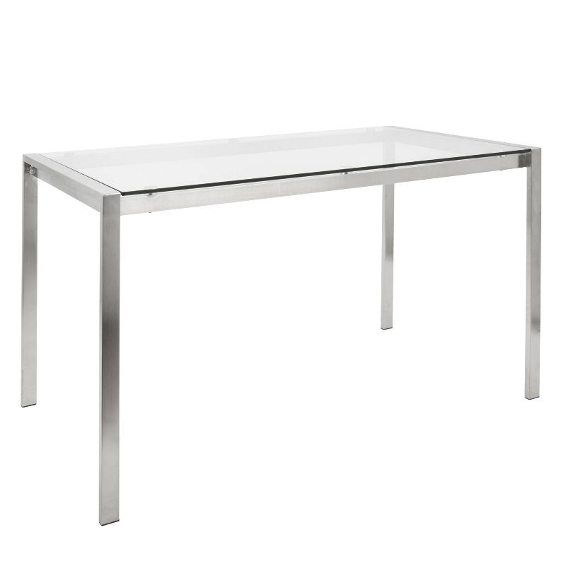LumiSource Fuji 47" Modern Dining Table Stainless Steel/Clear Glass: Sleek 4-Seater, Rectangular Top, Kitchen Furniture