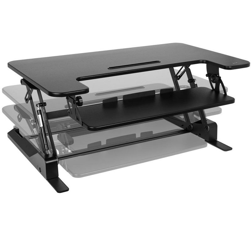 Monoprice Height Adjustable Gas-Spring Dual Handle Sit-Stand 36-Inch Workstation Desk Converter with Keyboard Tray