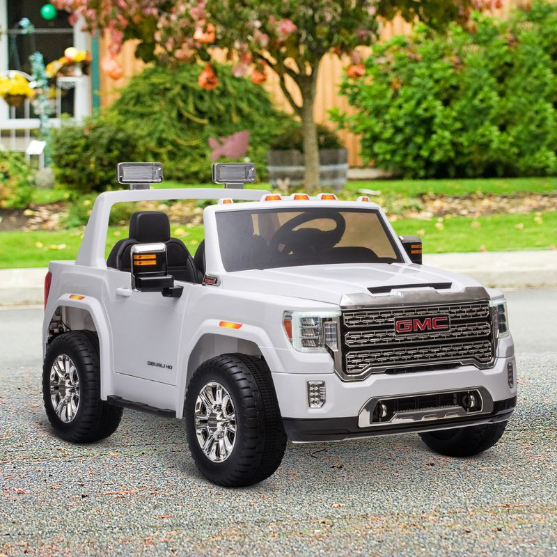 Aosom 12V GMC Sierra HD Licensed Ride on Truck, Battery Powered Electric Car for Kids w/ Remote Control, Headlights & Four Wheel Suspension, White