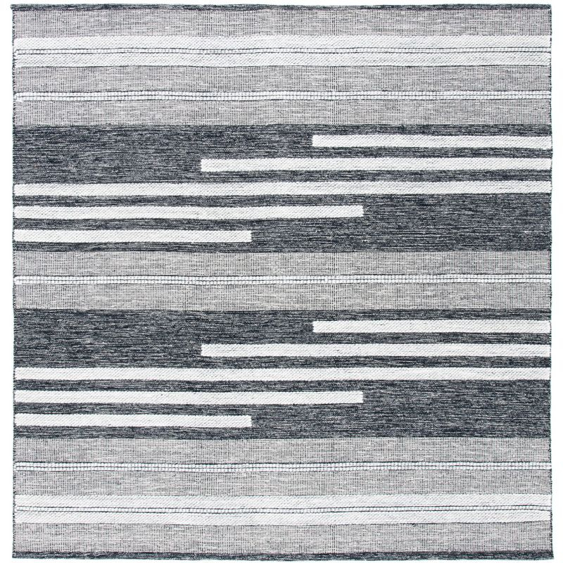 Striped Kilim STK506 Hand Woven Area Rug - Ivory/Black - 7'x7' - Safavieh.