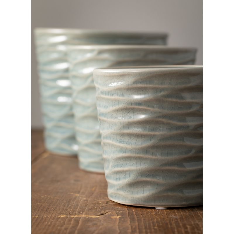 Sullivans Set of 3 Ceramic Planter Vases 6"H, 4.5"H & 5.25"H Blue