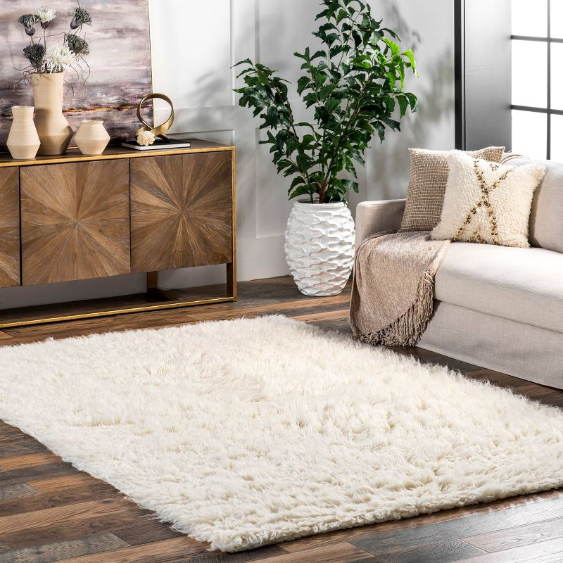nuLOOM 8'x10' Elena Greek Flokati Shag Area Rug Cream: High Pile Wool, Solid Tufted Indoor Rug, No Backing