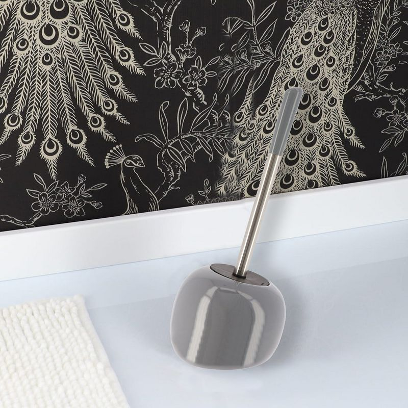 Evideco French Home Goods PISE Freestanding Grey Toilet Brush and Holder Set
