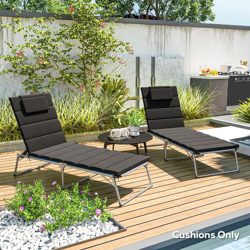 Outsunny Foldable Lounge Chair Cushion Set of 2, UPF50+ 230gsm Olefin and 25D High-Density Foam, Chaise Lounge Cushion Set, 80" x 26", Black