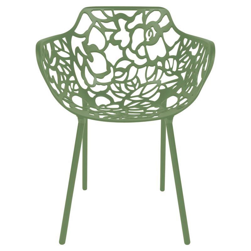 LeisureMod Devon Aluminum Stackable Outdoor Dining Armchair Set of 2, Khaki Green