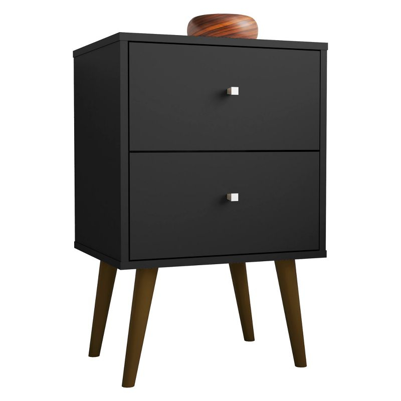 Manhattan Comfort Liberty 2.0 Mid Century Modern Nightstand Black: Particle Board Construction, Storage Drawer, Rectangle Shape