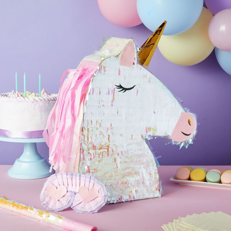 Blue Panda Large Unicorn Pinata Kit with Blindfold and Stick for Girls Birthday Party, 14 x 20 x 5 In, 3 Pieces