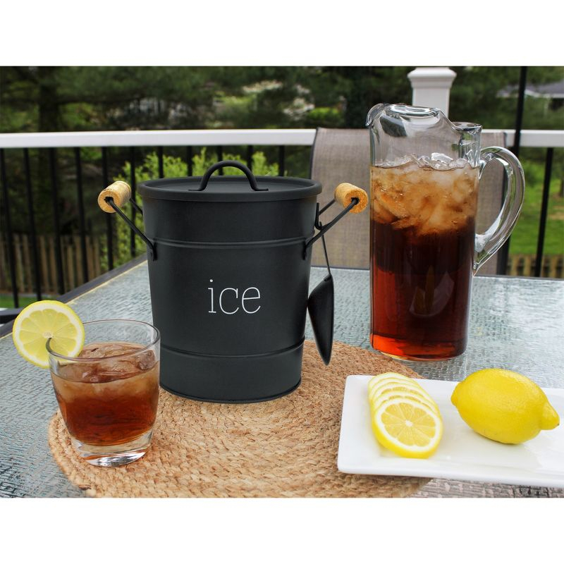 AuldHome Design Black Farmhouse Enamelware Ice Bucket; Retro Style Insulated Metal Ice Server