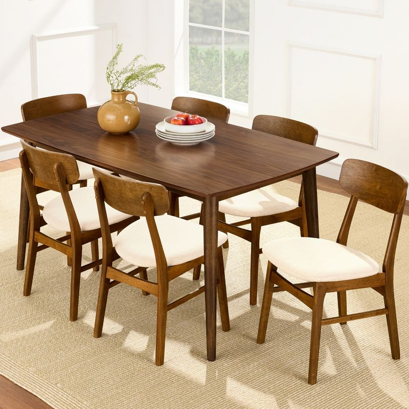 George Oliver 7-Piece Mid-Century Modern Upholstered Dining Set, Wooden Table W/ 6 Chairs