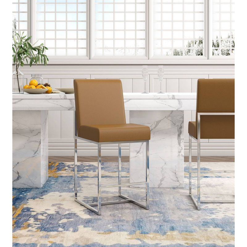 Set of 2 Element Upholstered Stainless Steel Counter Height Barstools Camel - Manhattan Comfort