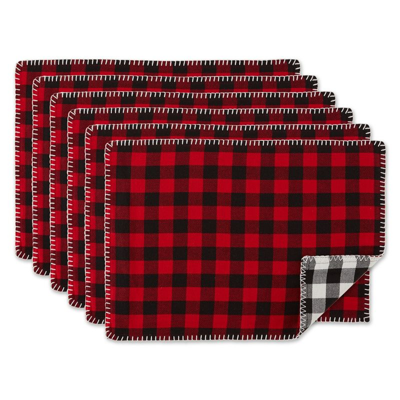 DII Buffalo Check Placemat Set 6 Piece, Red & Black, 13x19"