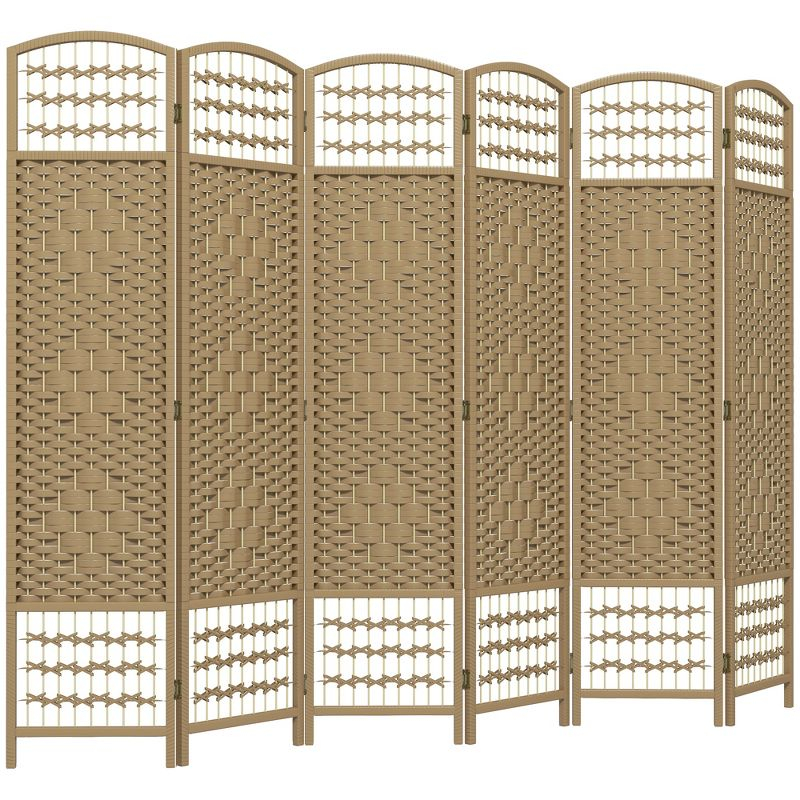 HOMCOM 6 Panel Room Divider, Folding Privacy Screen, 5.6' Room Separator, Wave Fiber Freestanding Partition Wall Divider, Natural