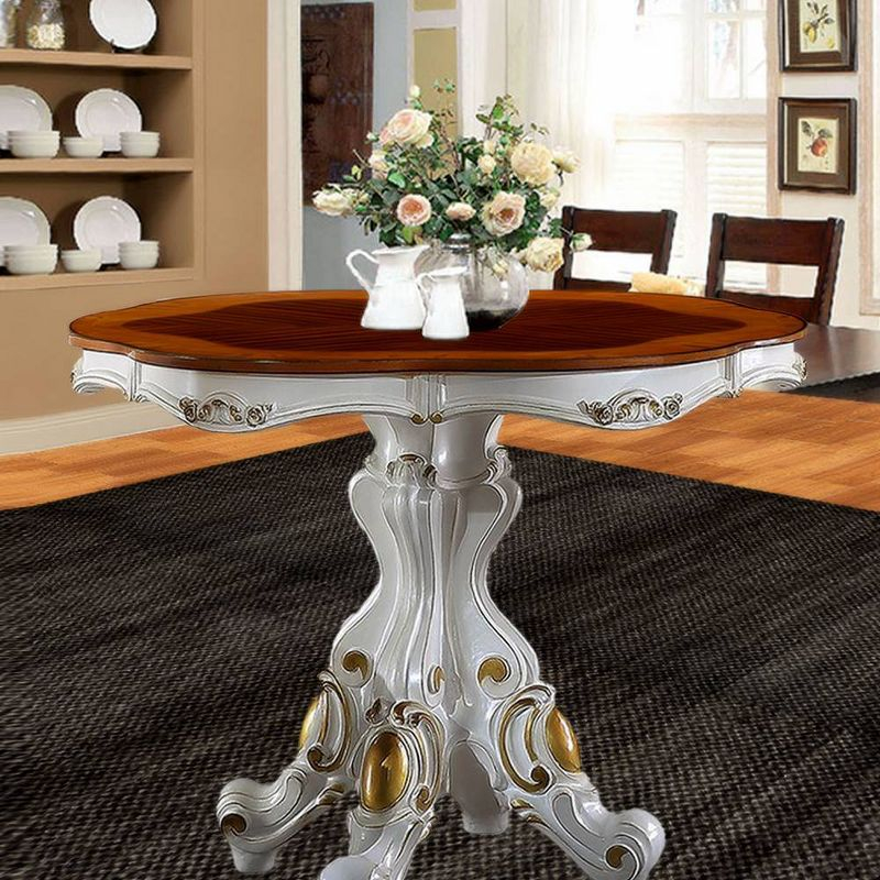 48" Picardy Accent Table Antique Pearl & Cherry Oak - Acme Furniture: Carved Details, Round Shape