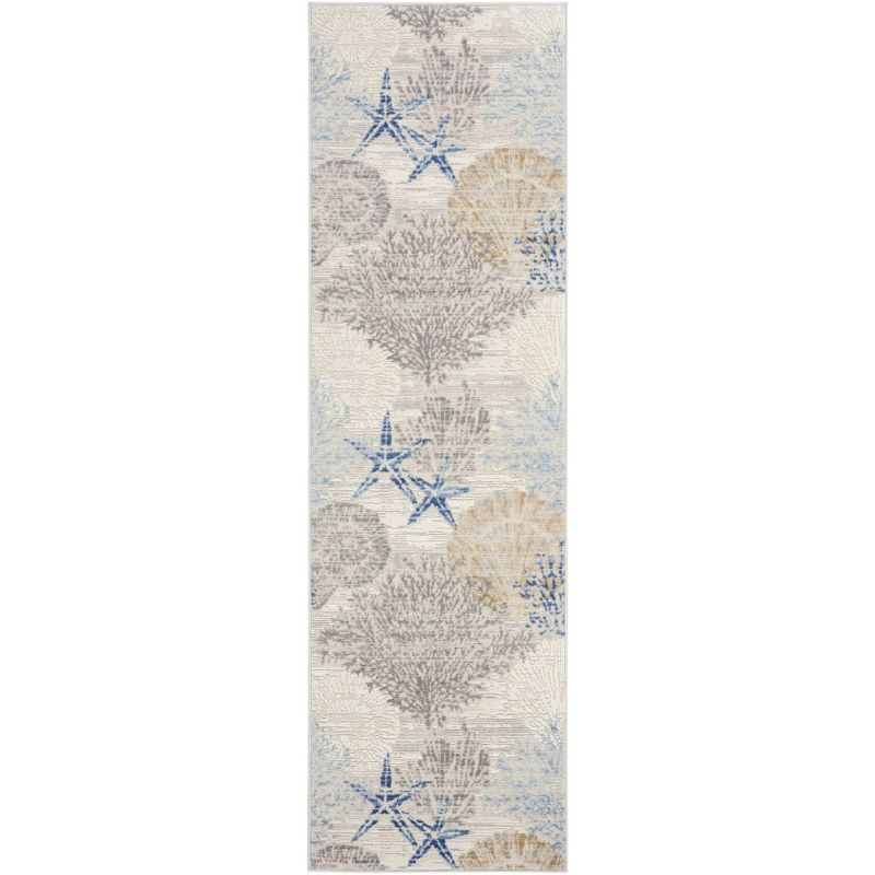 Nourison Pompeii Nautical Indoor Rug Ivory Grey Blue 2'3" x 7'6"