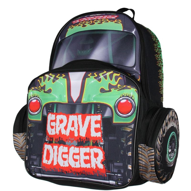 Monster Jam Backpack Grave Digger Truck Shaped Dual Compartment Tote Bag Book Bag for Travel Daily Use