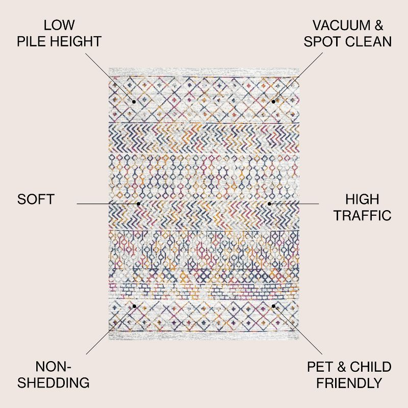 5' x 8' Arta Moroccan Vintage Geometric Rug Area Rug, Multi/Cream - JONATHAN Y