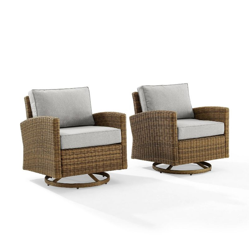 2pk Bradenton Steel Outdoor Swivel Rocking Chairs Gray/Weathered Brown - Crosley