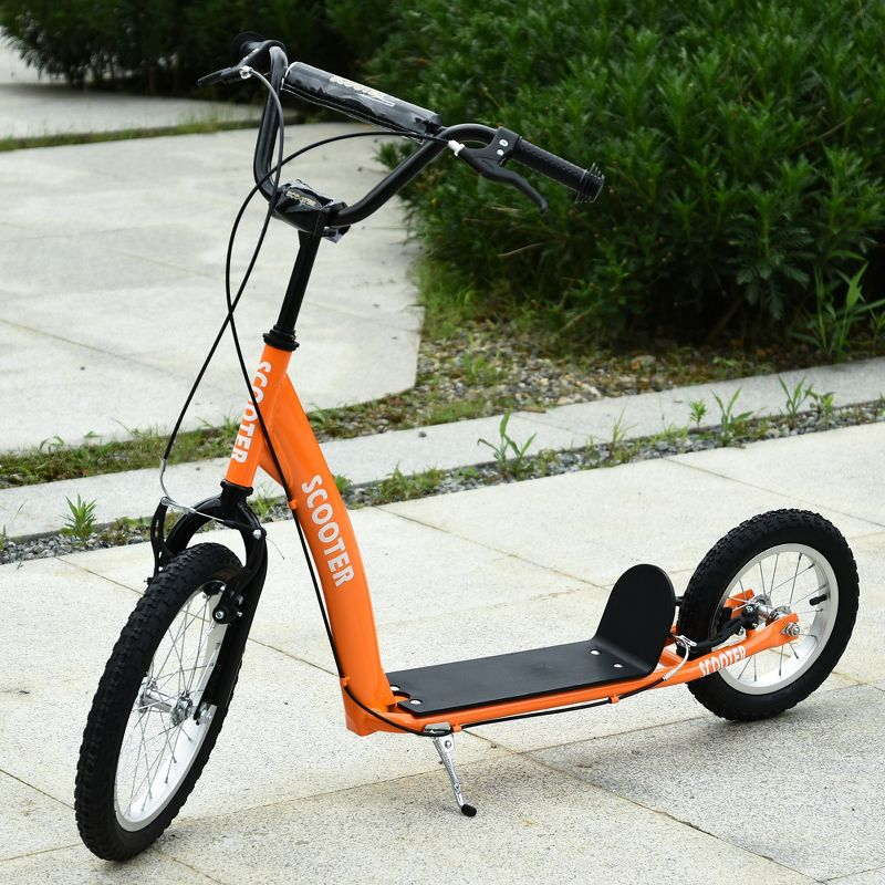 Aosom Youth Scooter Kick Scooter for Kids 5+ with Adjustable Handlebar Front and Rear Dual Brakes Inflatable Wheels, Orange