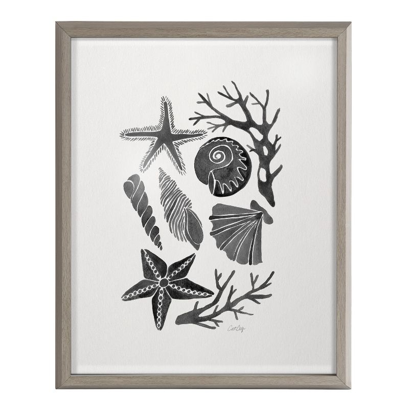 16" x 20" Blake Seashells Black by Cat Coquillette Framed Printed Glass Gray - Kate & Laurel All Things Decor